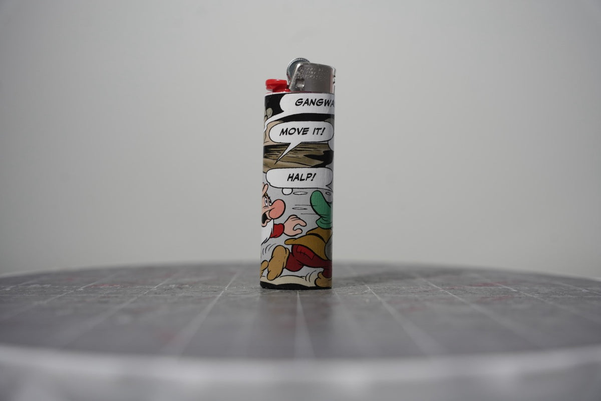 Reverse of the Disney comic book collage lighter showing the halp speech balloon