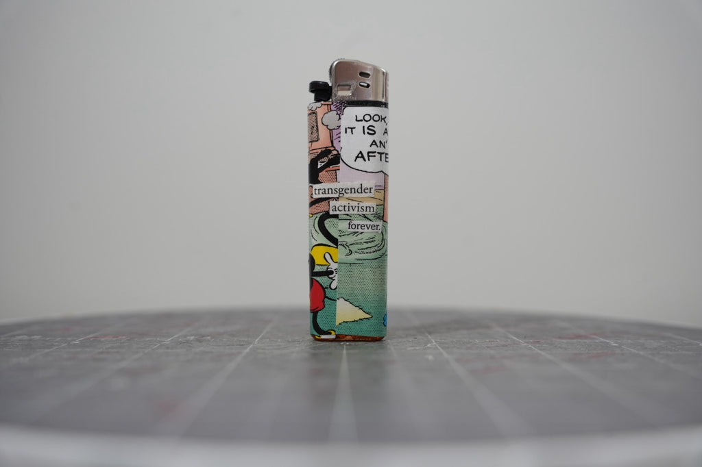 Reverse side of the same Disney comic book collage lighter