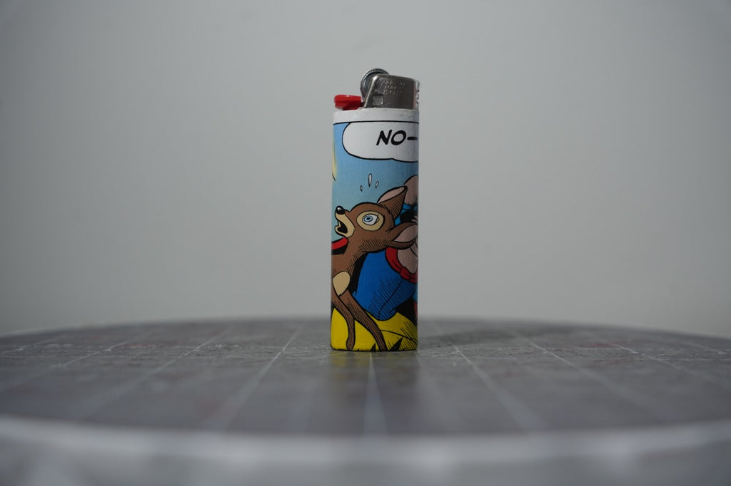 Handmade collage lighter made from vintage Disney comic book paper, Snow White holding a fawn