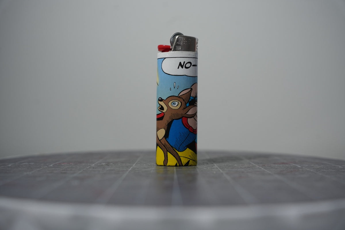 Handmade collage lighter made from vintage Disney comic book paper, Snow White holding a fawn